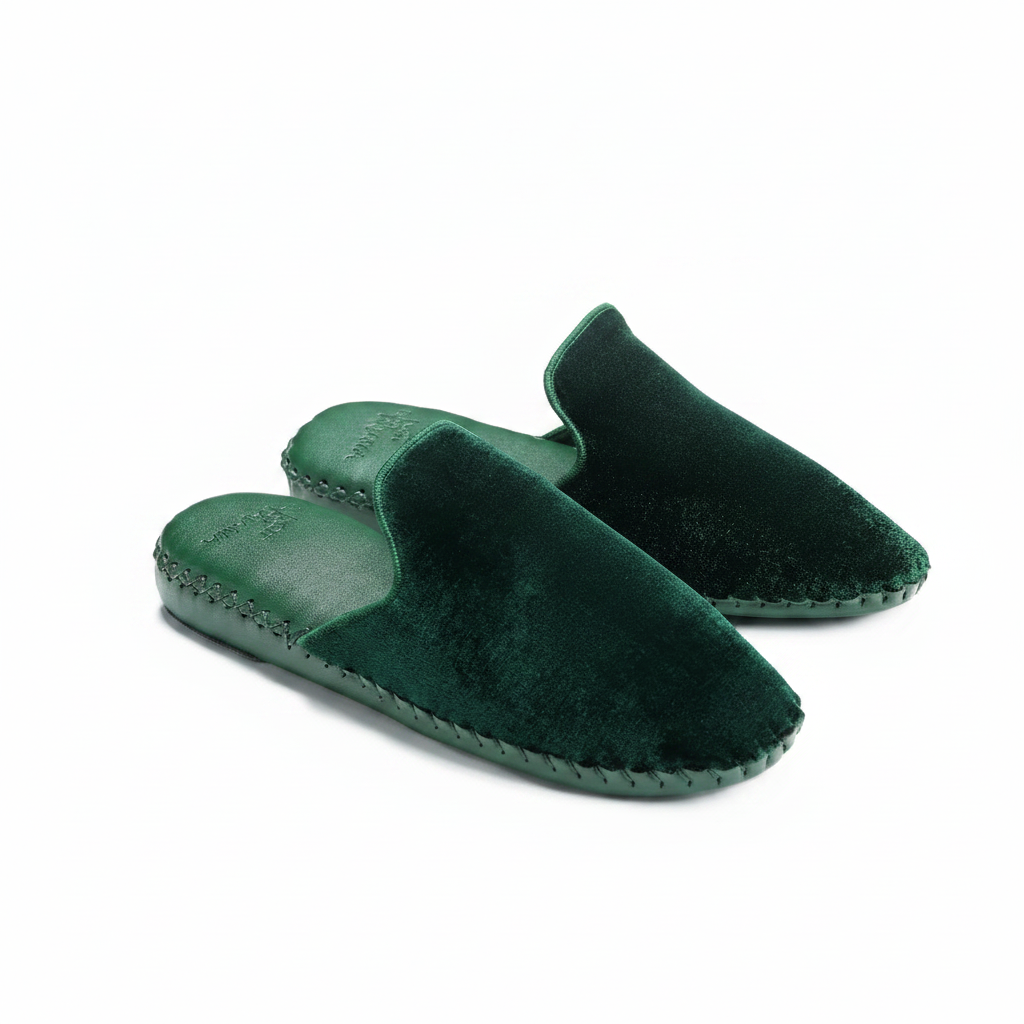 Men Velvet Slippers - Dark Green