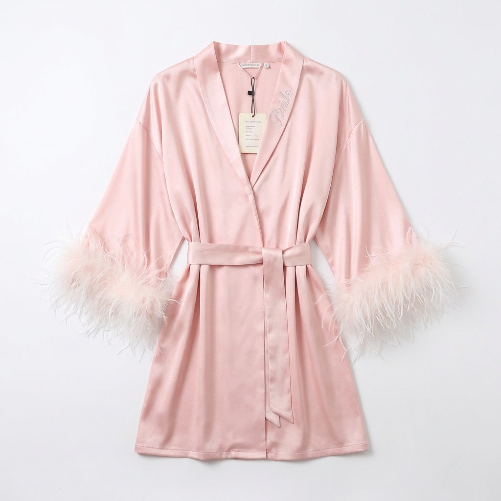 exclusive: Bride-To-Be Edition Silk Robe with Feathers
