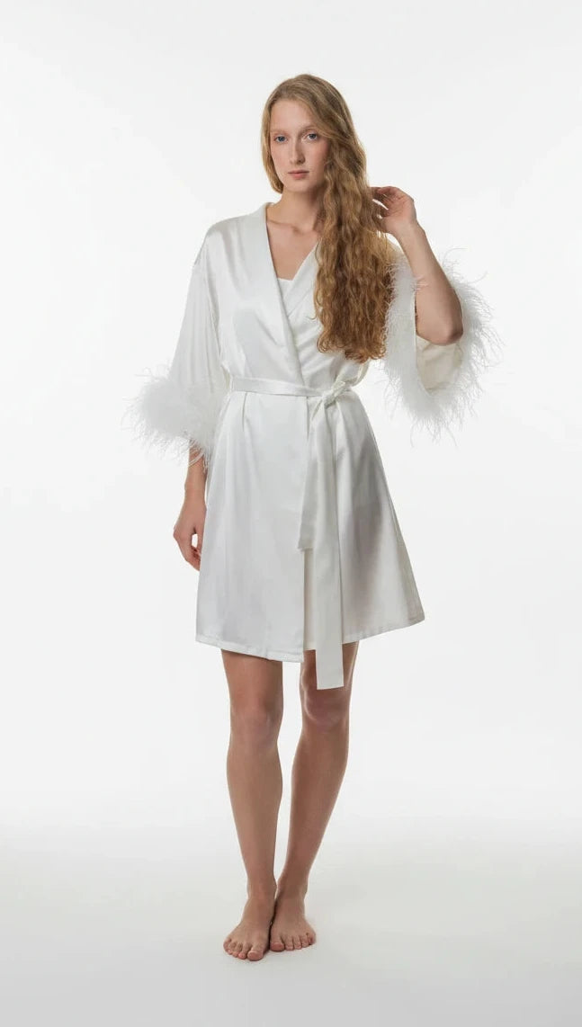 Exclusive: Bride-To-Be Edition Silk Robe with Feathers