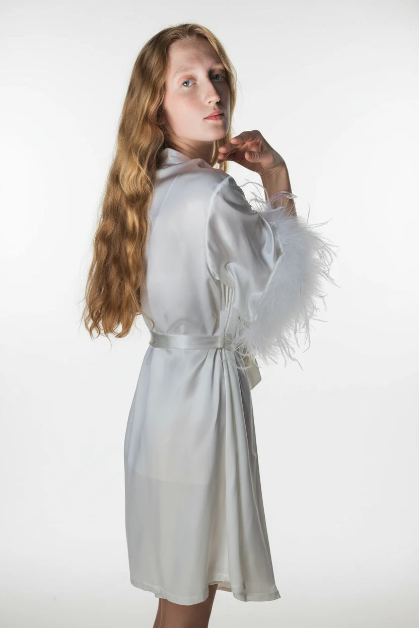Exclusive: Bride-To-Be Edition Silk Robe with Feathers