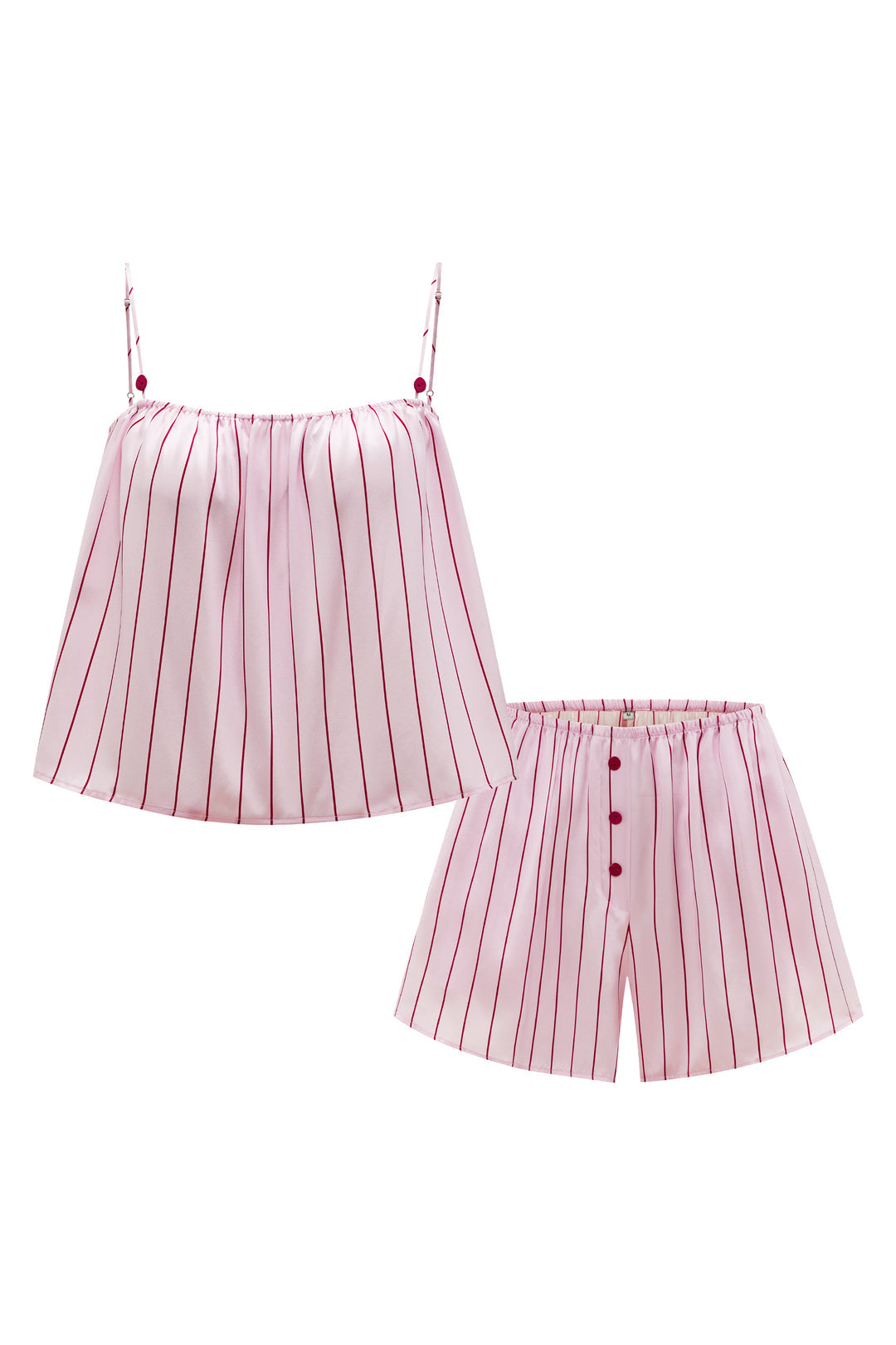 Pink Striped Women's Strap Top & Shorts Pajama Set