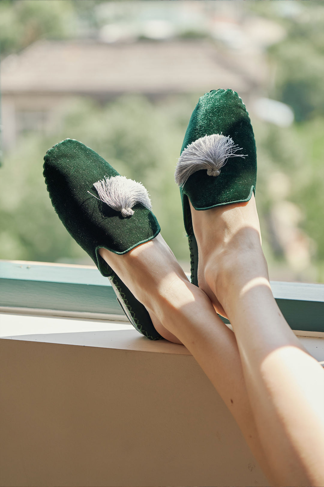 Women Velvet Slippers - Dark Green